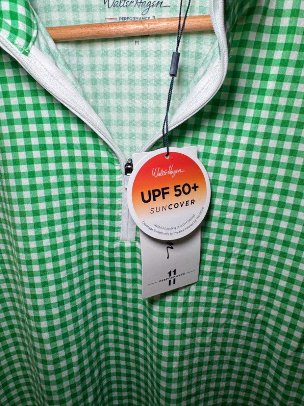 Walter Hagen Women’s Quarter Zip Golf Top MD Green Gingham UV Protection NWT - Picture 4 of 7